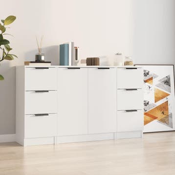 vidaXL Dressoirs 3 st bewerkt hout wit, Huis en Inrichting, Verzenden, Nieuw, 50 tot 100 cm, 25 tot 50 cm