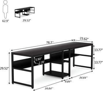 Tribesigns Tweepersoons bureau met boekenplank, 200x60 cm co, Verzenden, Zo goed als nieuw