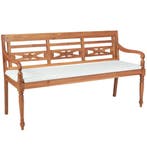 vidaXL Bank Batavia met kussens 150 cm teakhout, Tuin en Terras, Tuinbanken, Verzenden, Nieuw, Teakhout