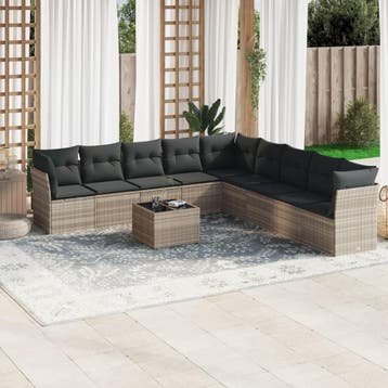 vidaXL 10-delige Loungeset met kussens poly rattan, Verzenden, Nieuw, Loungeset