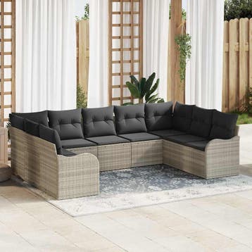 vidaXL Tuin Sofa Set 9 st Lichtgrijs poly rattan, Verzenden, Nieuw, Rotan, Meer dan 8 zitplaatsen