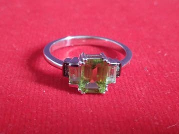 Zonder minimumprijs - Ring Zilver - 1.25ct. tw. Olivijn -, Nieuw