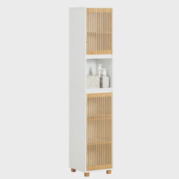 Smalle Hoge Badkamerkast met Planken - Wit & Houtkleur - 33x, Huis en Inrichting, Badkamer | Badkamermeubels, Verzenden, Nieuw