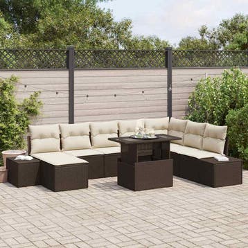 vidaXL Tuin Sofa Set 9 st Bruin en Crème poly rattan, Verzenden, Nieuw, Meer dan 8 zitplaatsen