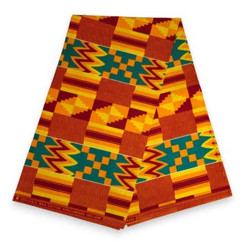 Afrikaanse wax print stof - Turkoois Geel Kente Print Ghana, Hobby en Vrije tijd, Stoffen en Lappen, Ophalen of Verzenden, Nieuw