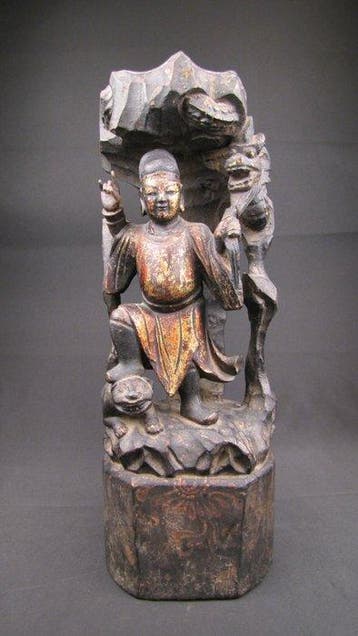 Zeldzaam tempelbeeld van de rijkdomsgod Zhao Gongming als Wu