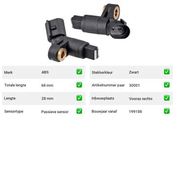 ABS-sensor Vooras rechts Audi TT 1.8 T (1998-2006), Verzenden, Nieuw, Audi