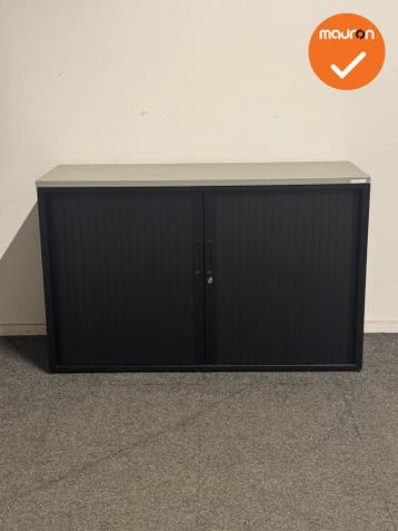 Basic - Roldeurkast - 75x120x43 cm - Zwart - Grijs topblad -, Werkplek, Ophalen of Verzenden, Gebruikt, Kast