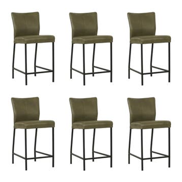 Set van 6 Leren barkruk Revolt laag - Granada Moss, Huis en Inrichting, Barkrukken, Ophalen of Verzenden, Nieuw, Leer, 90 cm of meer