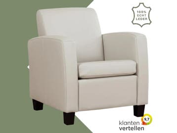 Leren fauteuil Joy - Toledo Bianco (gebroken wit) - Poten, Huis en Inrichting, Fauteuils, Nieuw, Ophalen of Verzenden, Eigentijds, Klassiek, Modern
