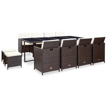 vidaXL 13-delige Tuinset met kussens poly rattan bruin, Verzenden, Nieuw, Rotan, Tuinset
