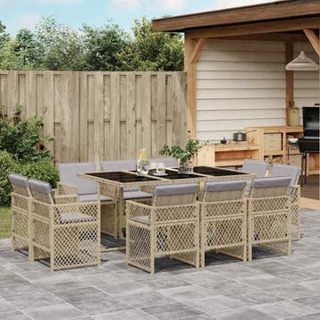 vidaXL 11-delige Tuinset met kussens poly rattan gemengd, Verzenden, Nieuw, Meer dan 8 zitplaatsen, Tuinset