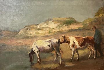 Fedor van Kregten (1871-1937) Attrib.to - Boer met koeien
