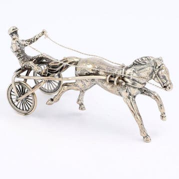 J. Weeda - Renpaard & Sulky - Miniatuur figuur - .835 zilver