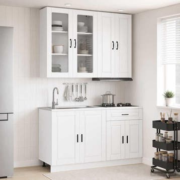 vidaXL Keukenblok PORTO 4 st Hoogglans Wit Bewerkt hout, Verzenden, Nieuw, Wit