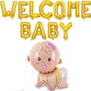 Babyshowerset wit met goud 22-delig met ballonnen en sjerpen, Verzenden, Nieuw, Versiering, Geboorte of Huwelijk