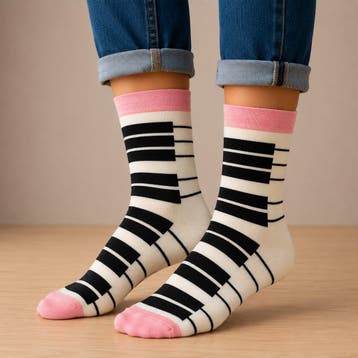 Sokken - Piano Print - Roze Zwart Wit - Katoen - Maat 36-43, Nieuw