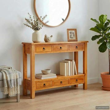 vidaXL Wandtafel met lade Naturel 115 x 32 x 76 cm Massief, Verzenden, Nieuw, Overige houtsoorten, 100 tot 150 cm