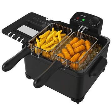 Frituurpan - 5 Liter - 3 Manden - Friteuse - Zwart, Verzenden, Zo goed als nieuw, Duo-friteuse