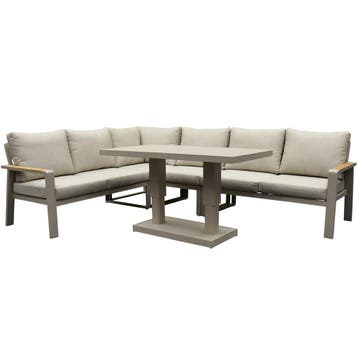 Lola dining hoek loungeset 5 delig verstelbare tafel latte, Ophalen of Verzenden, Nieuw, Aluminium