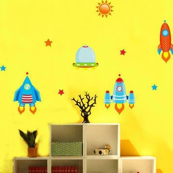 Muursticker Ruimteschepen, Kinderen en Baby's, Ophalen of Verzenden, Nieuw, Wanddecoratie