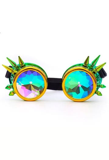 KIMU® Goggles Steampunk Bril Spikes Geel Groen Montuur Calei, Ophalen of Verzenden, Nieuw, Carnaval