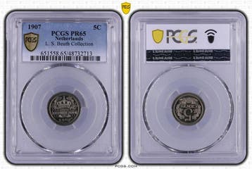 Koningin Wilhelmina 5 cent 1907 Proof PR65 L.S. Beuth Coll., Verzenden, Koningin Wilhelmina, 5 cent, Losse munt