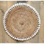 Wanddecoratie rotan/Schelpen cirkel 33 cm naturel, Verzenden, Nieuw