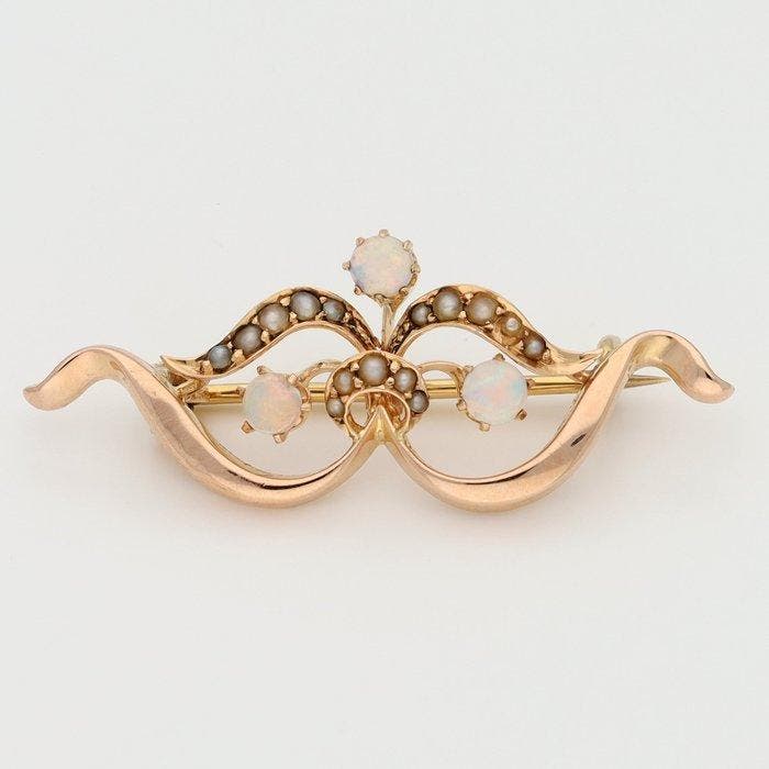 Broche - 14 karaat Roségoud Parel - Opaal, Sieraden, Tassen en Uiterlijk, Antieke sieraden