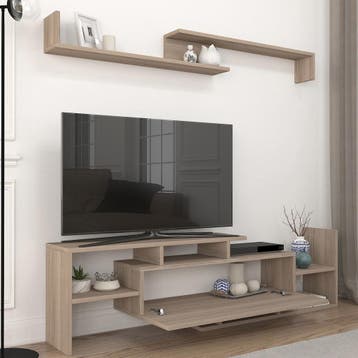 Tv-meubelset Liksefte met wandrek eikenkleurig 154x28x42 cm, Huis en Inrichting, Kasten | Dressoirs, Verzenden, Nieuw
