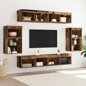 vidaXL Tv-meubelset 8 st Oud hout Bewerkt hout, Minder dan 50 cm, Verzenden, Nieuw, Minder dan 100 cm