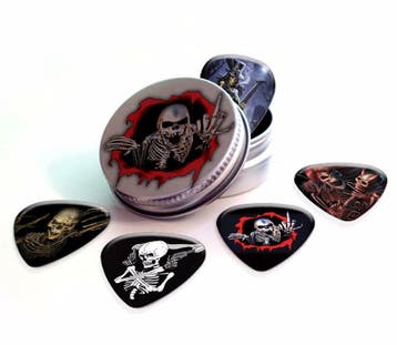Blikje + plectrums met afbeelding van een skellet, Verzamelen, Ophalen of Verzenden, Nieuw