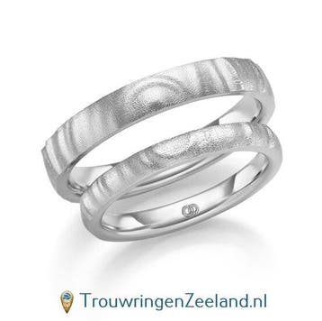 Trouwringen met geluidsgolven Zweiklang in witgoud smal..., Verzenden, Nieuw
