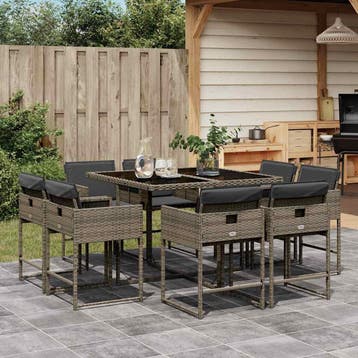 vidaXL 9-delige Tuinset met kussens poly rattan grijs, Verzenden, Nieuw, 8 zitplaatsen, Tuinset