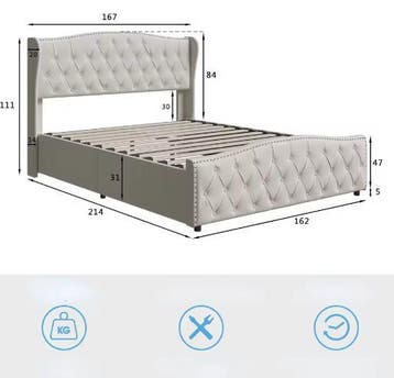 Gestoffeerd Opbergbed 160×200 cm met Golfhoofdeinde, Verzenden, Nieuw