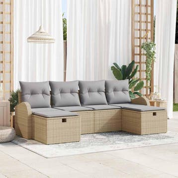 vidaXL Tuin Sofa Set 6 st Beige poly rattan, Verzenden, Nieuw, Rotan, 6 zitplaatsen