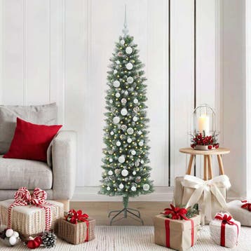 vidaXL Kunstmatige slanke kerstboom Groen en Wit 150 cm, Diversen, Verzenden, Nieuw