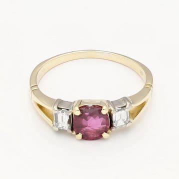 Ring - 18 karaat Geel goud - Diamant - Robijn, Nieuw