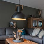 Qazqa industriële hanglamp, donkergrijs met mango houten..., Ophalen of Verzenden, Nieuw in verpakking, Verlichting
