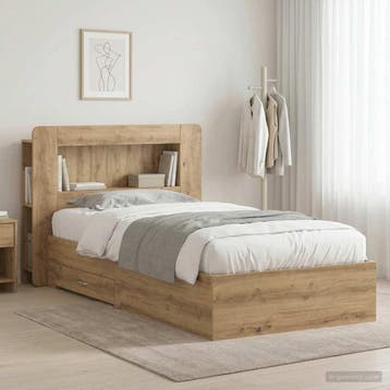 vidaXL Bedframe met opslag Artisanaal eiken 90 x 190 cm, Eenpersoons, Bruin, Verzenden, Nieuw