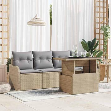vidaXL Tuin Sofa Set 5 st 4-Aantal zitplaatsen Beige Poly, Verzenden, Nieuw, Rotan, 5 zitplaatsen