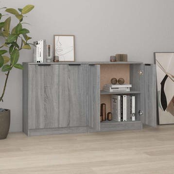 vidaXL Dressoirs 2 st 60x30x70 cm bewerkt hout grijs sonoma, Verzenden, Nieuw, 50 tot 100 cm, 25 tot 50 cm