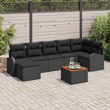 vidaXL Tuinbankenset 8 st Zwart poly rattan, Tuin en Terras, Verzenden, Nieuw, Rotan, 8 zitplaatsen
