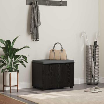 vidaXL Halbank met kussen met plank Zwarte Eik 60 x 38 x 46, Verzenden, Nieuw