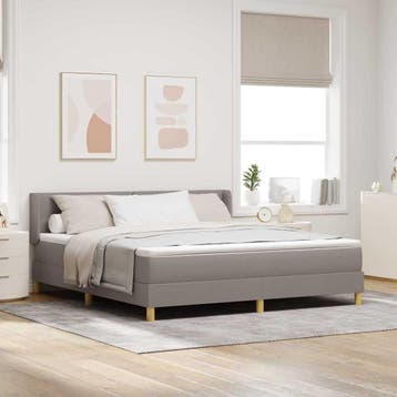 vidaXL Boxspringbed met hoofdeinde Taupe 200 x 180 cm Stof, Verzenden, Nieuw, Stof