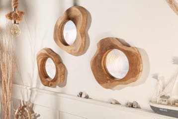 Handgemaakte spiegel REFLECT 31 cm natuurlijke teakhouten, Huis en Inrichting, Woonaccessoires | Spiegels, Ophalen of Verzenden