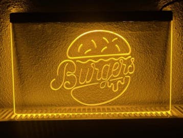 Burger burgers neon bord lamp LED  verlichting reclame licht, Verzenden, Nieuw
