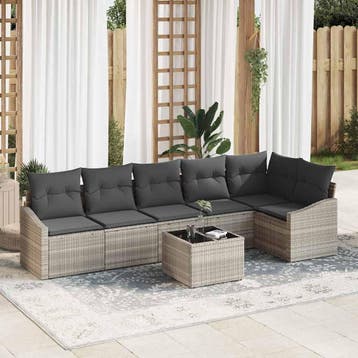 vidaXL Tuinbankenset 7 st Lichtgrijs poly rattan, Verzenden, Nieuw, 7 zitplaatsen