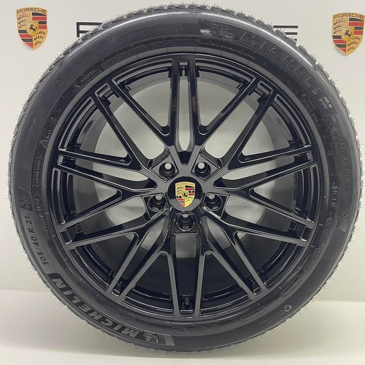Porsche Cayenne E3 II ORIGINELE 21 RS Spyder zwart + banden, Auto-onderdelen, Banden en Velgen, 21 inch, 315 mm, Personenwagen