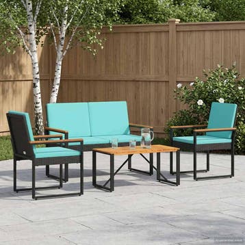vidaXL Buitenmeubelset 4 st Zwart en Turquoise poly rattan, Verzenden, Nieuw, Rotan, 4 zitplaatsen